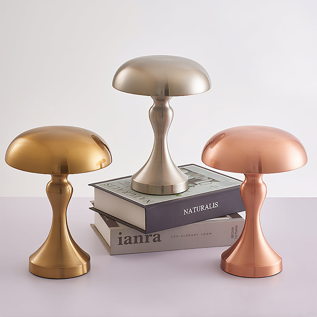 Rechargeable Retro Mushroom Metal Table Lamp Dimmable Touch 8-10H Gold Silver Rose Gold 2 Styles