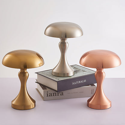Rechargeable Retro Mushroom Metal Table Lamp Dimmable Touch 8-10H Gold Silver Rose Gold 2 Styles