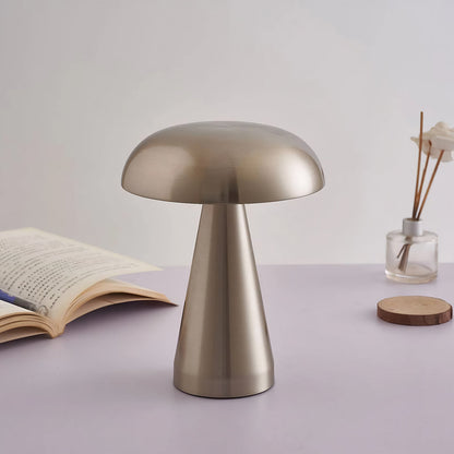 Rechargeable Retro Mushroom Metal Table Lamp Dimmable Touch 8-10H Gold Silver Rose Gold 2 Styles
