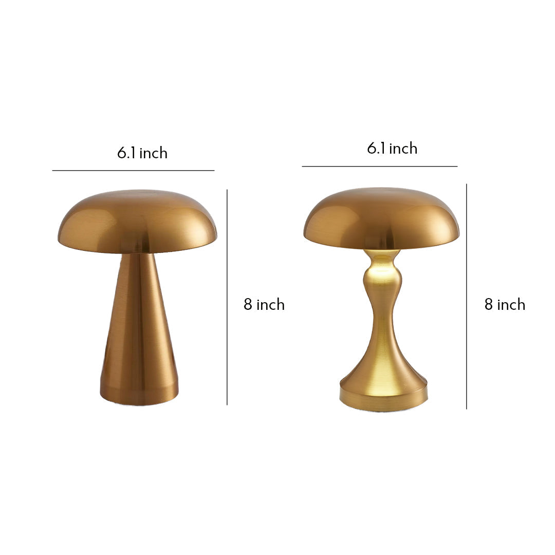 Rechargeable Retro Mushroom Metal Table Lamp Dimmable Touch 8-10H Gold Silver Rose Gold 2 Styles
