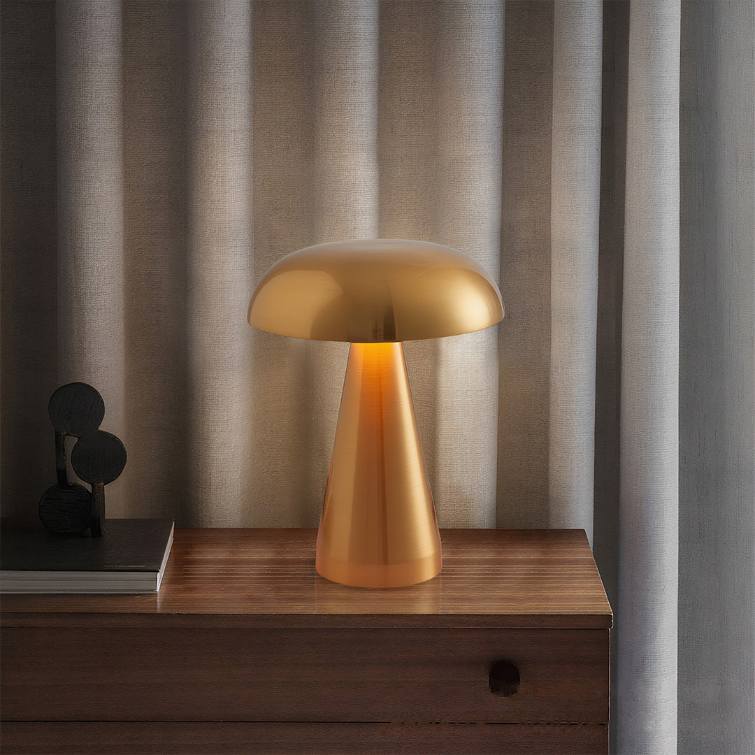 Rechargeable Retro Mushroom Metal Table Lamp Dimmable Touch 8-10H Gold Silver Rose Gold 2 Styles