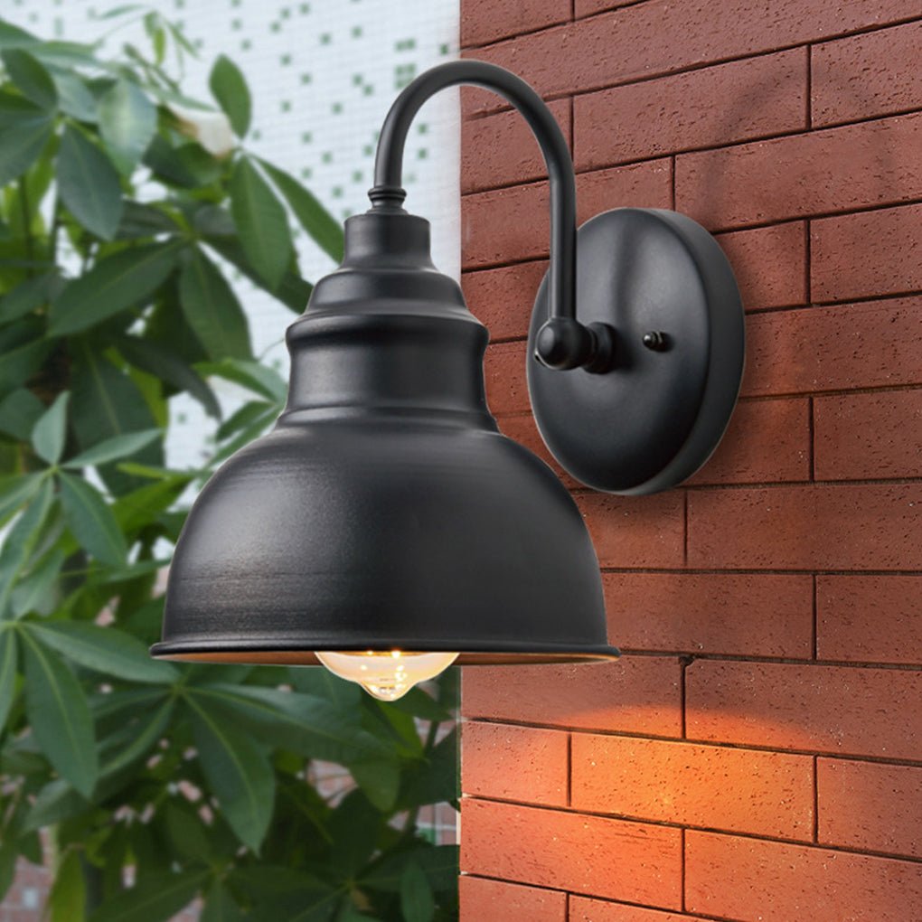 Industrial Matte Black Gooseneck Outdoor Wall Sconce Iron Aluminum Dusk-to-Dawn E27 LED IP65 3000K Porch Garage Garden