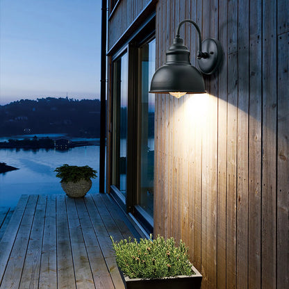 Industrial Matte Black Gooseneck Outdoor Wall Sconce Iron Aluminum Dusk-to-Dawn E27 LED IP65 3000K Porch Garage Garden
