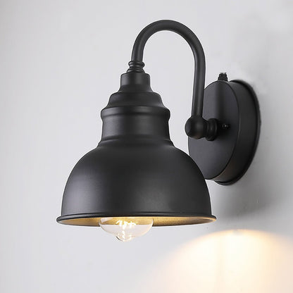 Industrial Matte Black Gooseneck Outdoor Wall Sconce Iron Aluminum Dusk-to-Dawn E27 LED IP65 3000K Porch Garage Garden