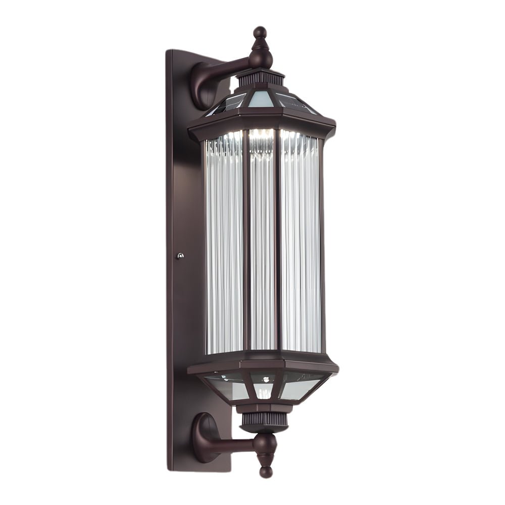 Retro Solar Outdoor Wall Lantern Die-Cast Aluminum Ribbed Glass E27 3CCT Coffee Remote Control IP54