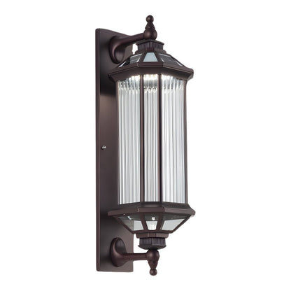 Retro Solar Outdoor Wall Lantern Die-Cast Aluminum Ribbed Glass E27 3CCT Coffee Remote Control IP54