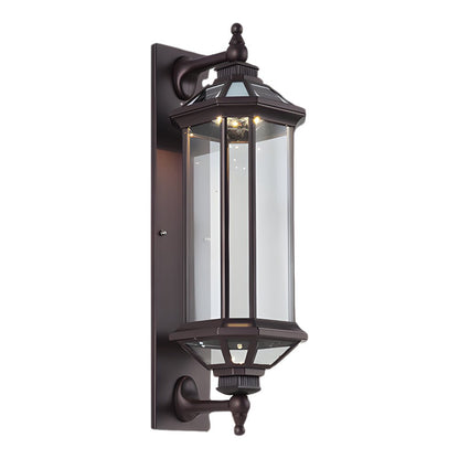 Retro Solar Outdoor Wall Lantern Die-Cast Aluminum Ribbed Glass E27 3CCT Coffee Remote Control IP54