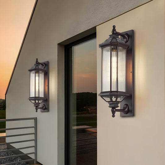 Retro Solar Outdoor Wall Lantern Die-Cast Aluminum Ribbed Glass E27 3CCT Coffee Remote Control IP54