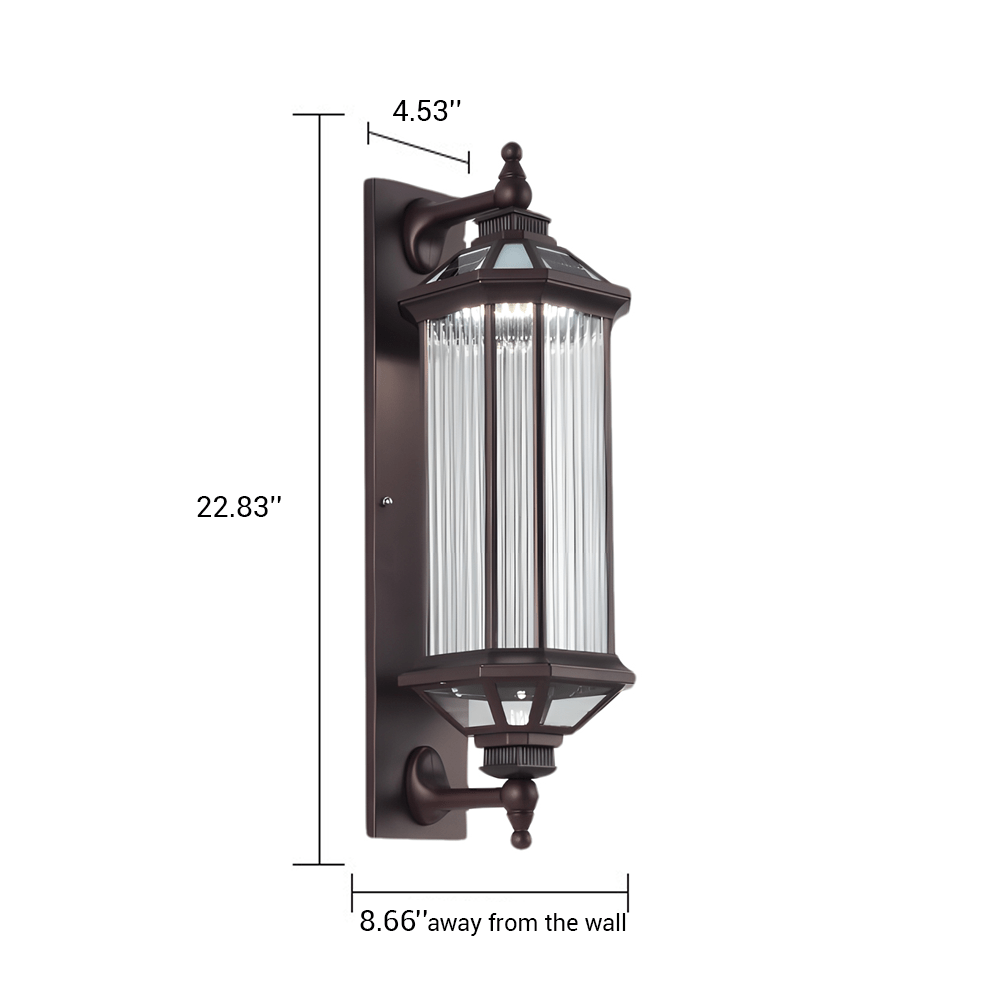 Retro Solar Outdoor Wall Lantern Die-Cast Aluminum Ribbed Glass E27 3CCT Coffee Remote Control IP54