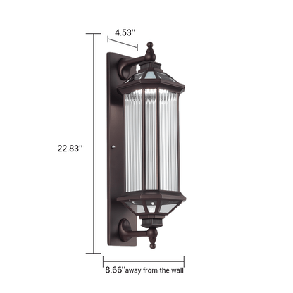 Retro Solar Outdoor Wall Lantern Die-Cast Aluminum Ribbed Glass E27 3CCT Coffee Remote Control IP54