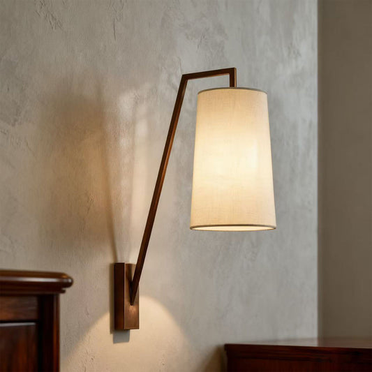 Vintage Retro Wall Sconce Iron Fabric Shade Hardwired Bedroom