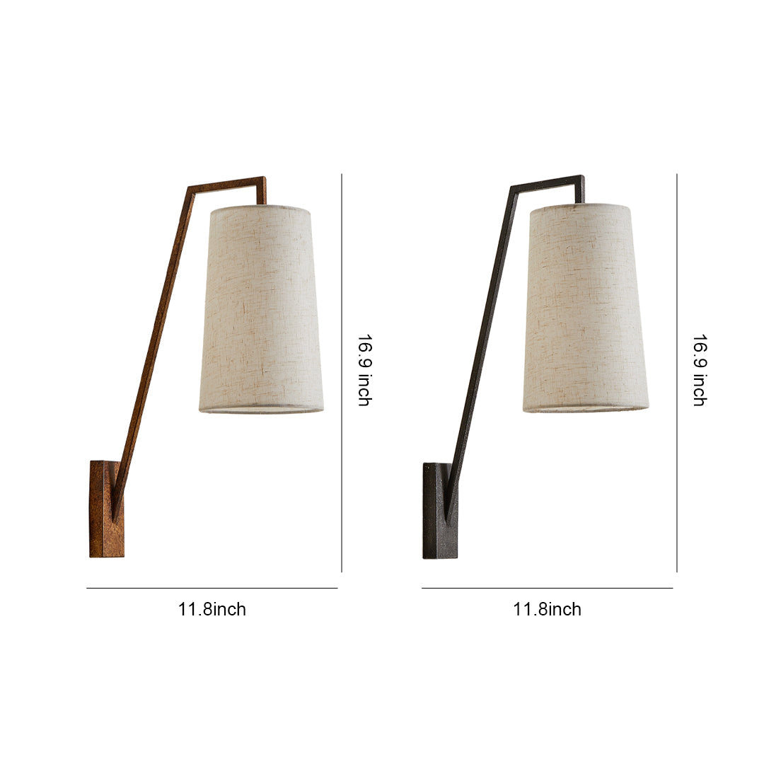 Vintage Retro Wall Sconce Iron Fabric Shade Hardwired Bedroom