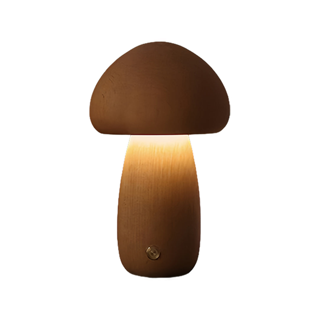 Beech Wood Mushroom LED Night Lamp Touch Dimming Four Shapes Two Finishes