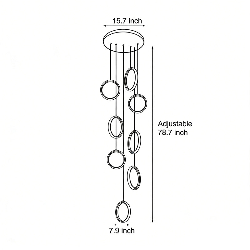Ring Crown Linear Acrylic LED Staircase Chandelier Anodized Gold Aluminium 3000K 6/8 Light Indoor
