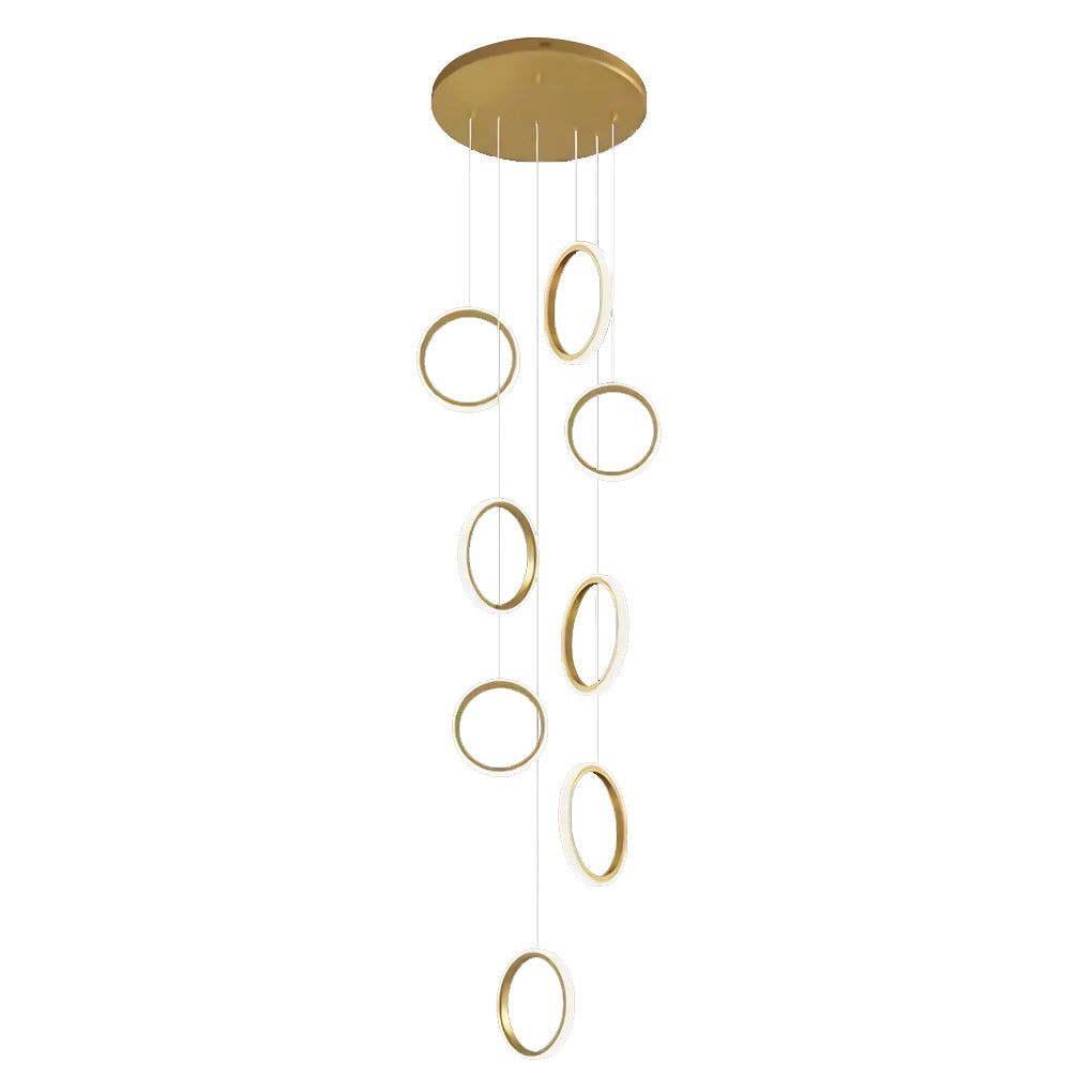 Ring Crown Linear Acrylic LED Staircase Chandelier Anodized Gold Aluminium 3000K 6/8 Light Indoor