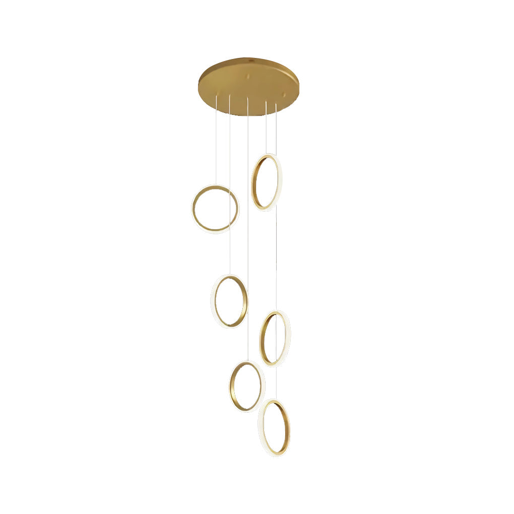 Ring Crown Linear Acrylic LED Staircase Chandelier Anodized Gold Aluminium 3000K 6/8 Light Indoor