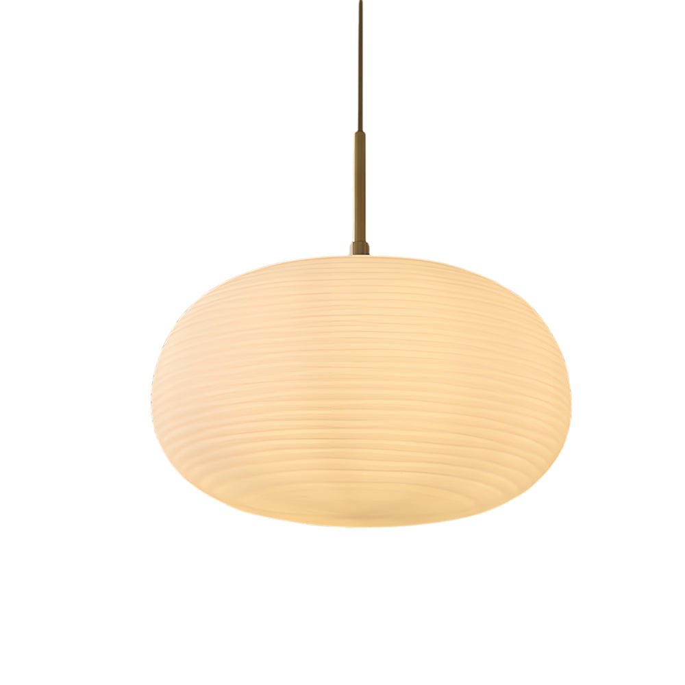 Ribbed White Glass Cocoon Pendant Light Brushed Brass Hardware E27 Warm White 3 Shapes Indoor