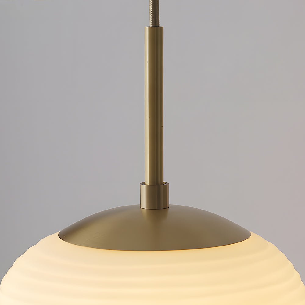Ribbed White Glass Cocoon Pendant Light Brushed Brass Hardware E27 Warm White 3 Shapes Indoor