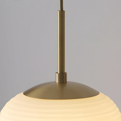 Ribbed White Glass Cocoon Pendant Light Brushed Brass Hardware E27 Warm White 3 Shapes Indoor