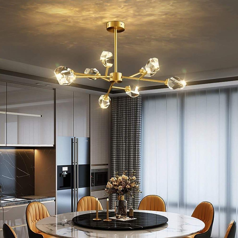 Chandelier Metal Crystal G9 9-Light Sputnik Irregular Cut Gold Matte Electroplated Modern Artistic Warm White / White