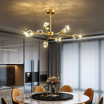 Chandelier Metal Crystal G9 9-Light Sputnik Irregular Cut Gold Matte Electroplated Modern Artistic Warm White / White