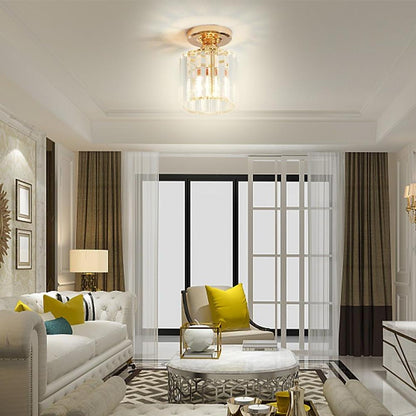 Crystal Semi-Flush Mount Ceiling Light — Nordic Modern Industrial Gold Black Round Square E26 E27 5 Inch