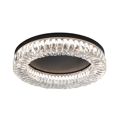 Black Crystal Halo Flush Mount Round Remote Dimming Three Sizes