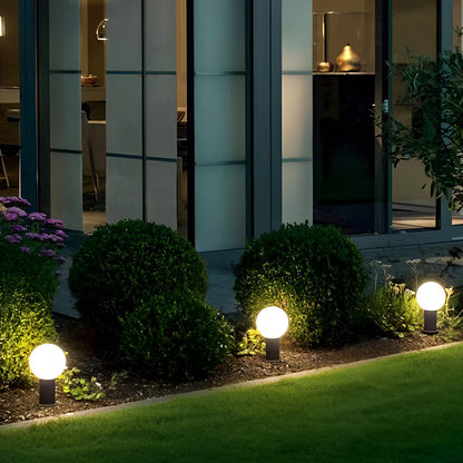 Modern Round Globe LED Bollard Light Waterproof Outdoor Pathway Garden Lighting Black Stainless Steel PC IP54