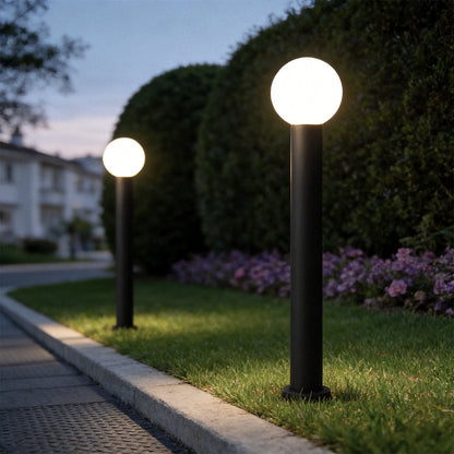 Modern Round Globe LED Bollard Light Waterproof Outdoor Pathway Garden Lighting Black Stainless Steel PC IP54