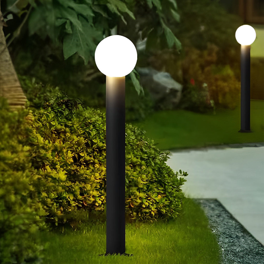 Modern Round Globe LED Bollard Light Waterproof Outdoor Pathway Garden Lighting Black Stainless Steel PC IP54