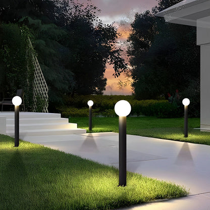 Modern Round Outdoor LED Bollard Light Spherical Globe Stainless Steel Black 2 Heights
