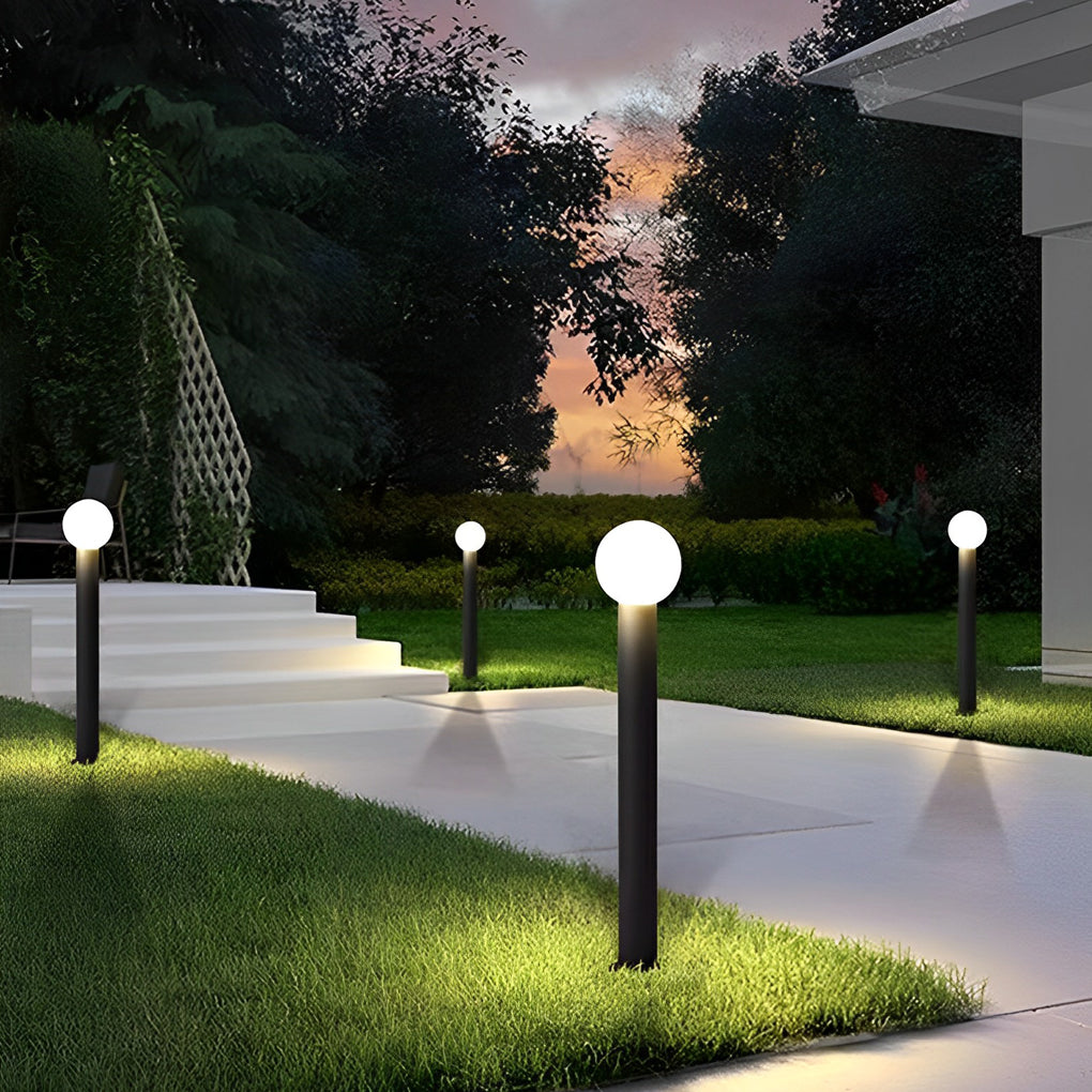 Modern Round Globe LED Bollard Light Waterproof Outdoor Pathway Garden Lighting Black Stainless Steel PC IP54
