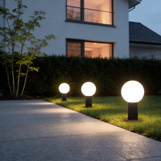 Modern Round Globe LED Bollard Light Waterproof Outdoor Pathway Garden Lighting Black Stainless Steel PC IP54
