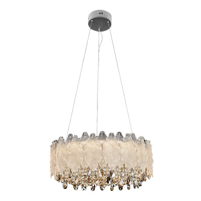 Crystal Chandelier Carbon Steel Champagne Gold French Country LED Tri-Color Leaf Crystal Single Double Layer Long Hanging