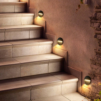 Round LED Outdoor Step Wall Light Aluminum 3W IP54 Hardwired Stair Sconce 3000K