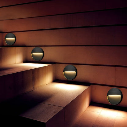 Round LED Outdoor Step Wall Light Aluminum 3W IP54 Hardwired Stair Sconce 3000K