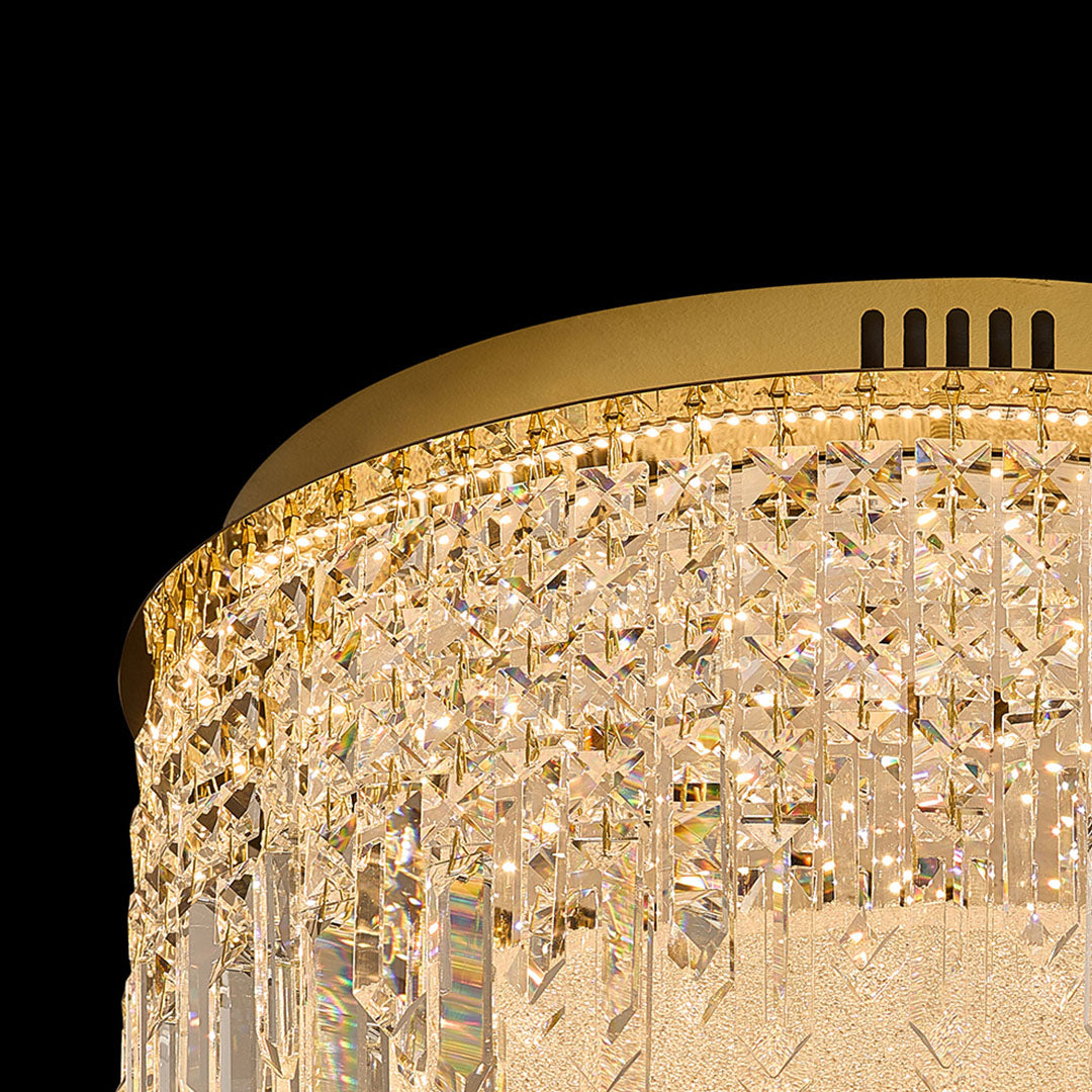 Waterfall Crystal Drop Flush Mount in Champagne Gold Carbon Steel with 3-Step Colour Temperature in Three Sizes