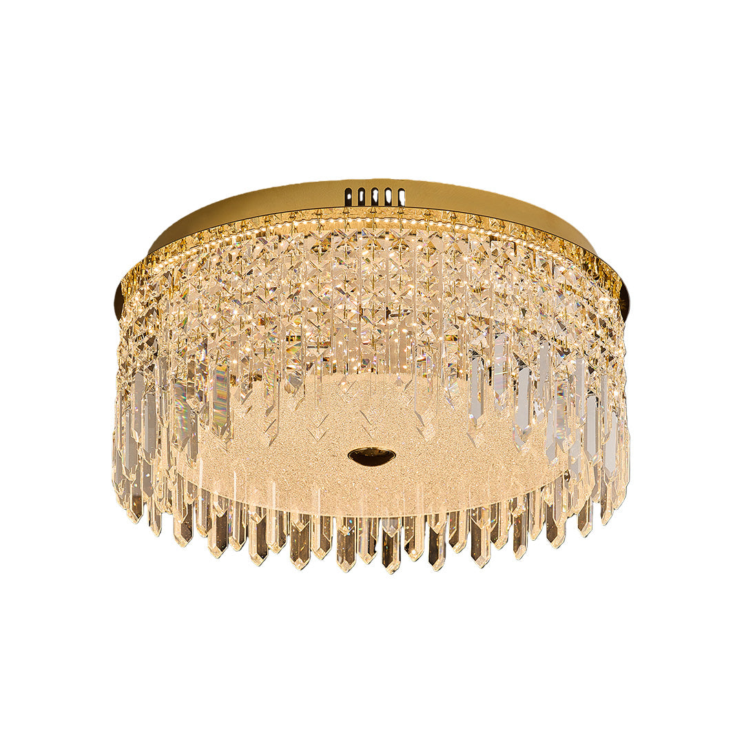 Waterfall Crystal Drop Flush Mount in Champagne Gold Carbon Steel with 3-Step Colour Temperature in Three Sizes