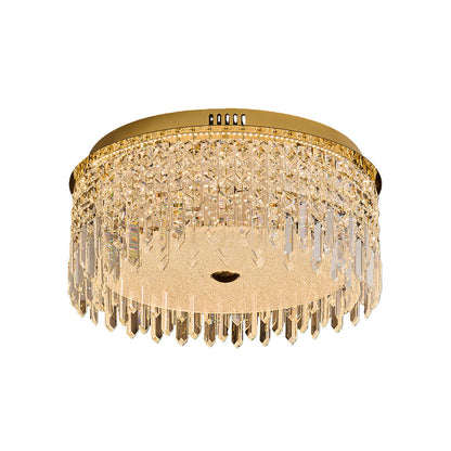 Waterfall Crystal Drop Flush Mount in Champagne Gold Carbon Steel with 3-Step Colour Temperature in Three Sizes