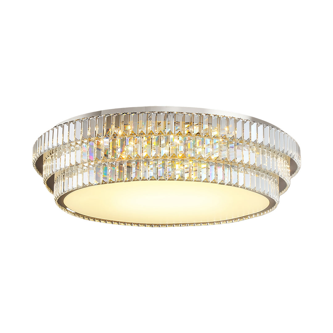 Round and Rectangle Crystal Border Flush Mount in Chrome Stainless Steel with 3-Step Colour Temperature in Five Sizes