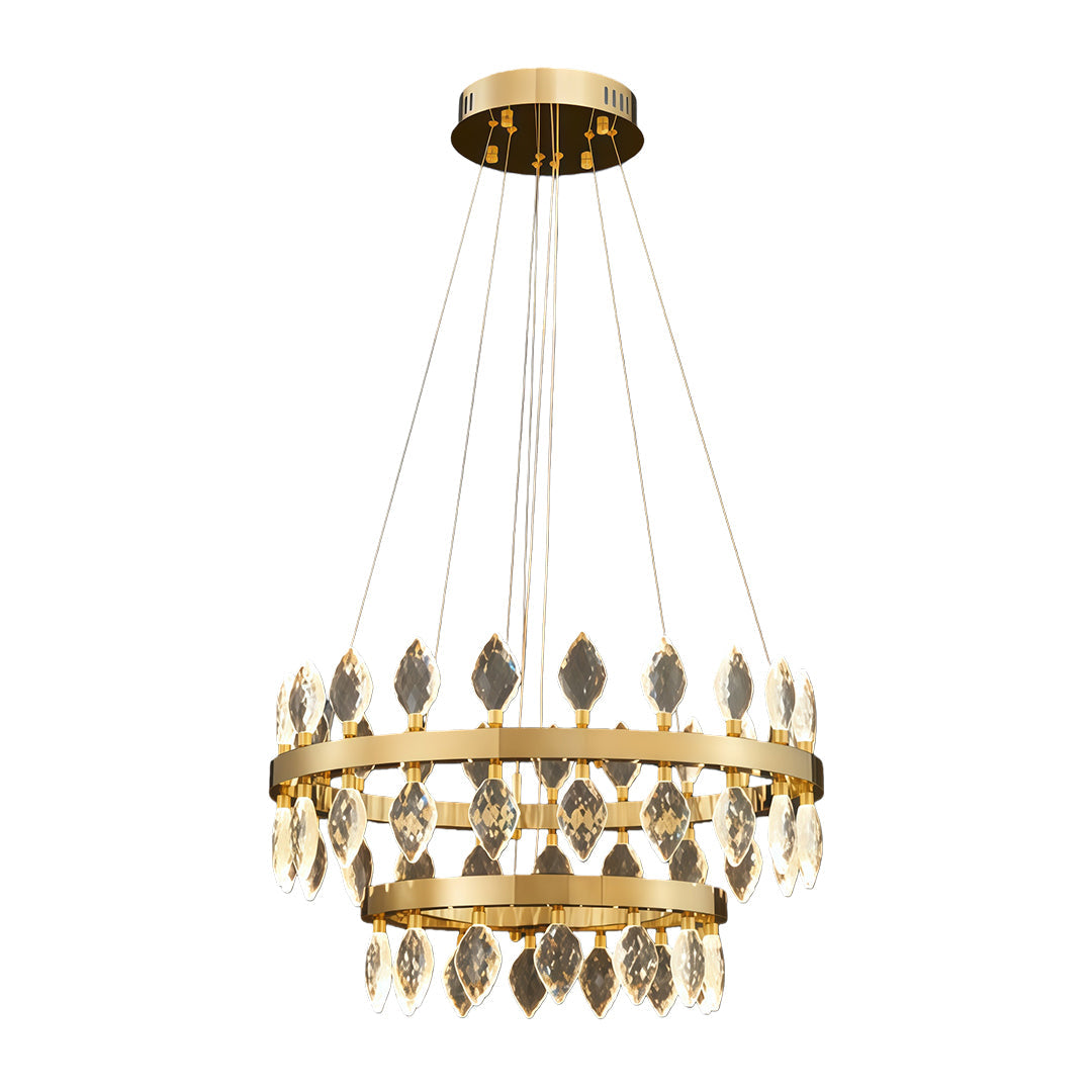 Crystal Chandelier Iron Gold Italian Style G4 Tri-Color Single Double Layer Halo Ring