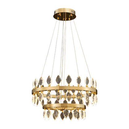 Crystal Chandelier Iron Gold Italian Style G4 Tri-Color Single Double Layer Halo Ring