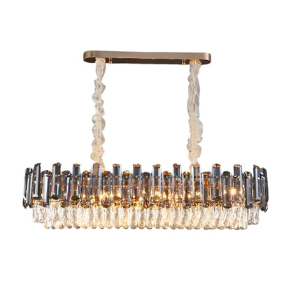 Tiered Crystal Drum Chandelier Gold Iron E14 3000K Smoky Clear Crystal Round Oval Dining Room