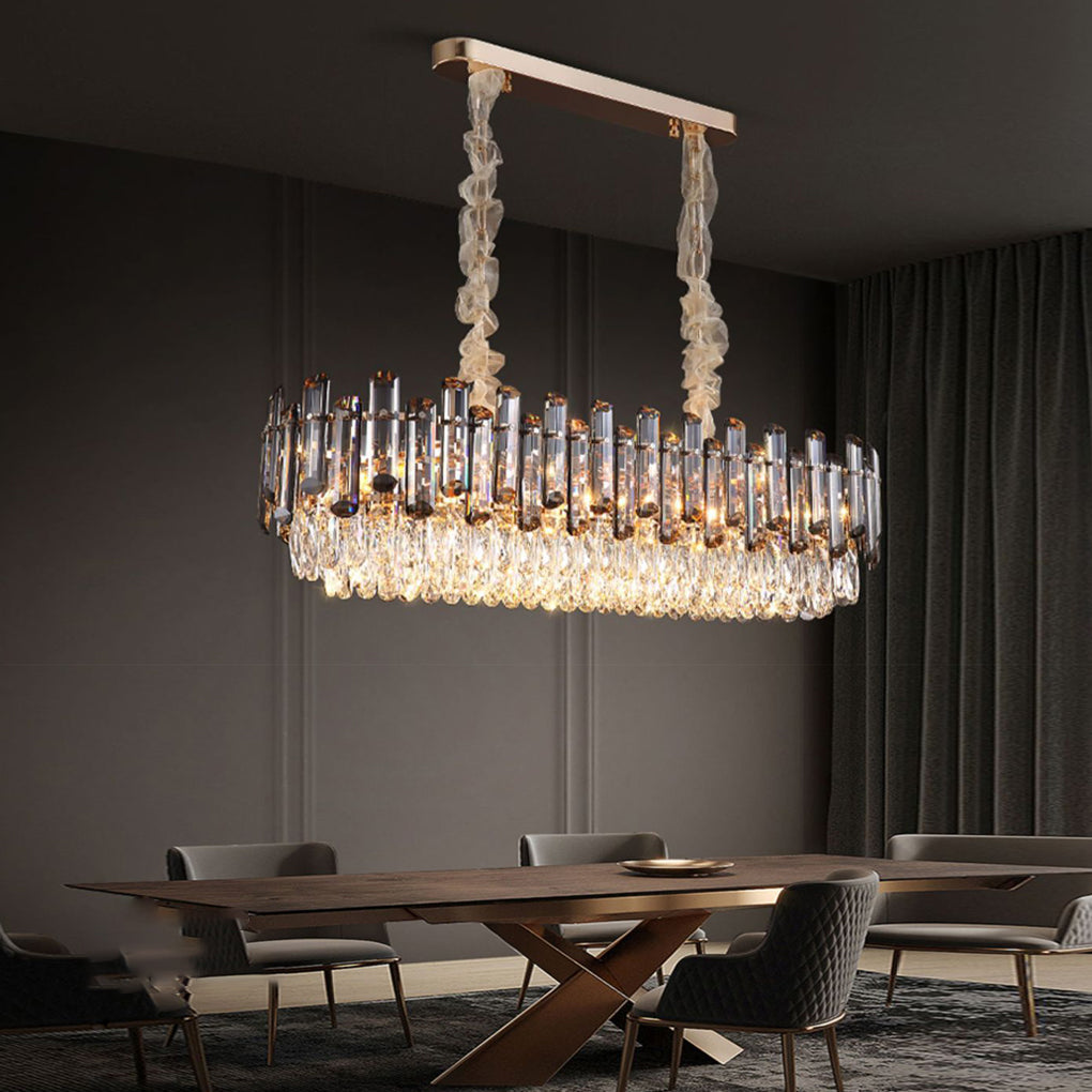 Tiered Crystal Drum Chandelier Gold Iron E14 3000K Smoky Clear Crystal Round Oval Dining Room