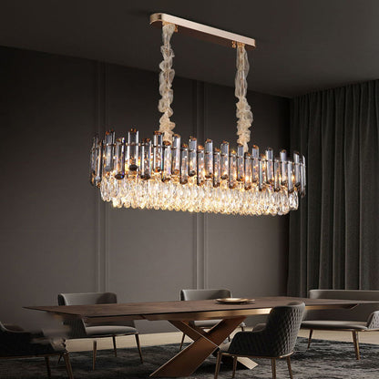 Tiered Crystal Drum Chandelier Gold Iron E14 3000K Smoky Clear Crystal Round Oval Dining Room