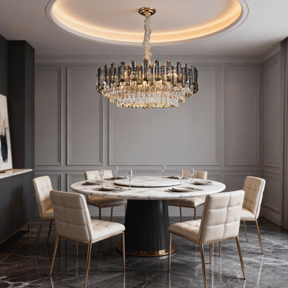 Tiered Crystal Drum Chandelier Gold Iron E14 3000K Smoky Clear Crystal Round Oval Dining Room