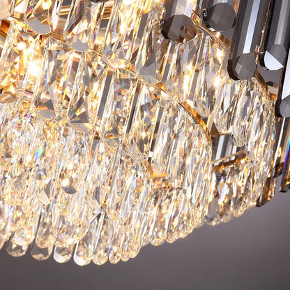 Tiered Crystal Drum Chandelier Gold Iron E14 3000K Smoky Clear Crystal Round Oval Dining Room