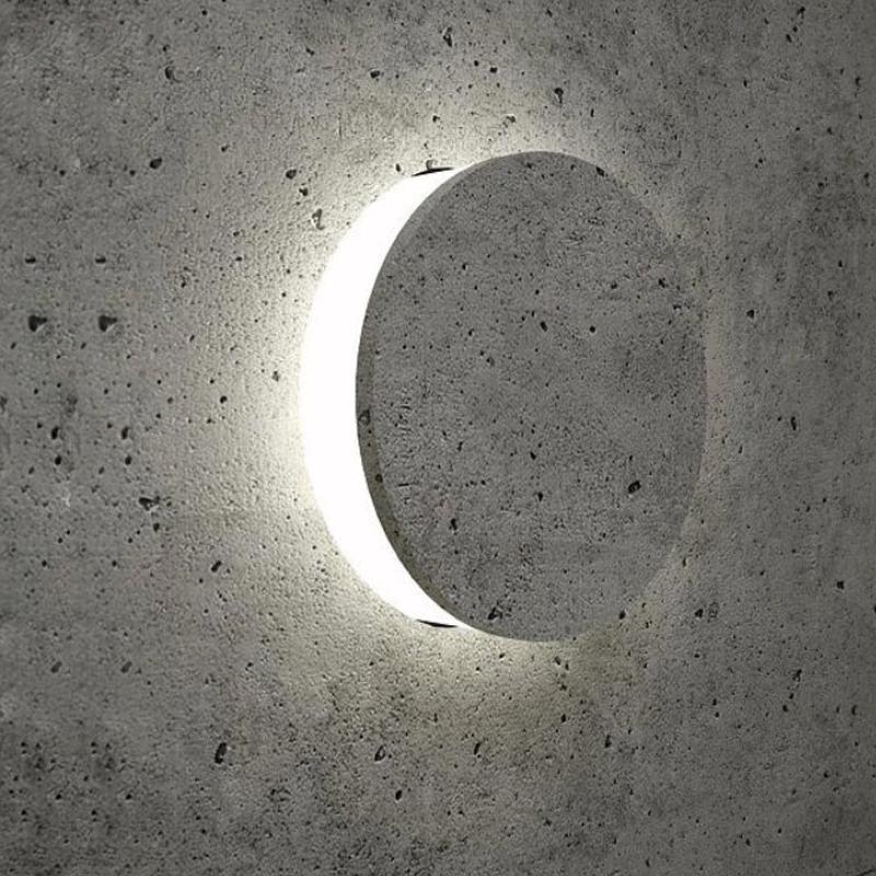 Round Concrete Outdoor Wall Sconce Gray Recessed LED Wall Washing Light 5W 3000K 2 Sizes Courtyard Garden