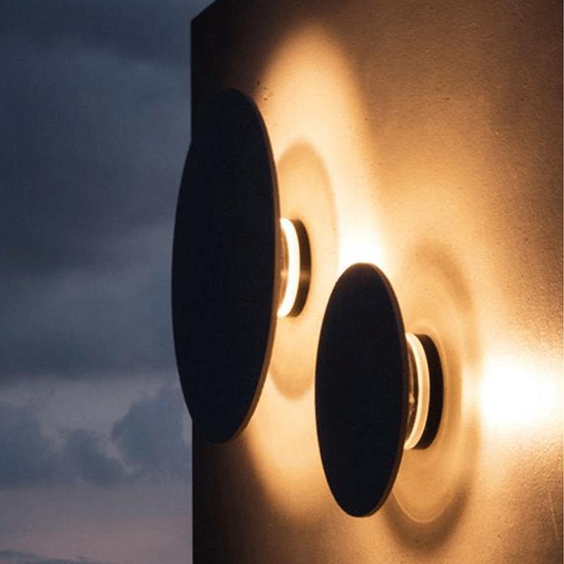 Round Concrete Outdoor Wall Sconce Gray Recessed LED Wall Washing Light 5W 3000K 2 Sizes Courtyard Garden