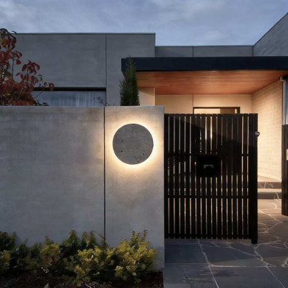 Round Concrete Outdoor Wall Sconce Gray Recessed LED Wall Washing Light 5W 3000K 2 Sizes Courtyard Garden
